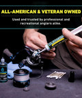 Marine Reel Care Kit With Oil And Grease For Freshwater And Saltwater Reels shown in use with syringe and cotton swabs