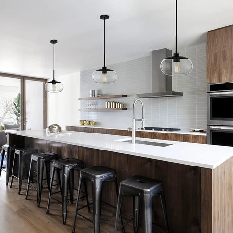 10 Inch Single Pendant Light With Clear Glass Shade In Matte Black Finish Modern Ceiling Fixture For Kitchen Island Or Bar Area Minimalist Contemporary Pendant Lighting With Clean Lines And Slick Style Pairing