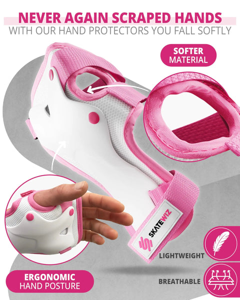 Knee And Elbow Pads For Adults Pink White Protective Gear PROTECT 1 With Wrist Guards Size L showcasing soft material