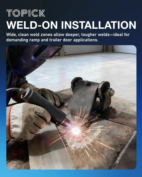 Beefy Weld On Trailer Hinges Set Of Four Heavy Duty Steel Gate And Dump Door Hinge Straps Built To Weld Direct To Frame For A Permanent Ultra Strong Connection Leaf Length Five And Three Eighths Inches Overall Width Four Inches welded on trailer hinge during installation