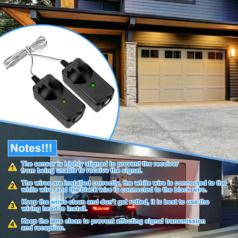Garage Door Safety Sensor Beams Replacement For 1997 And Newer Openers With Infrared Safety Sensors displayed with notes and wiring