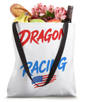 Dragon Boat Racing Tote Bag For Paddlers And Crews, Durable 16x16 carryall filled with groceries, showcasing front design.