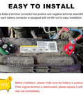 Battery Terminal Connectors Set With Anti Corrosion Washers Positive And Negative Battery Post Clamps For Car Truck And Boat Zinc Alloy Construction Durable Easy To Install Car Accessories installed on car battery with labeled tips and safety warnings visible