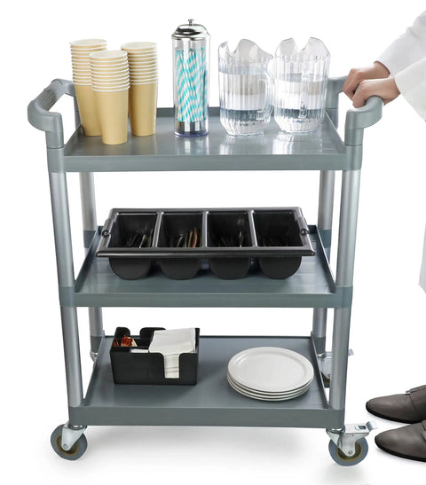 Top Notch Heavy Duty 3 Tier Plastic Utility Rolling Cart That Handles Loads Like A Champ With Secure Locking Casters And 250 Lb Capacity For Busy Kitchens Gray