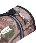 Close-up of Camouflage Arrow Quiver Backpack For Adults showing nylon material and key clip, large capacity design.