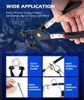 Front view of metal hose clamp plier set with long-reach swivel jaw and black grips, 9-piece