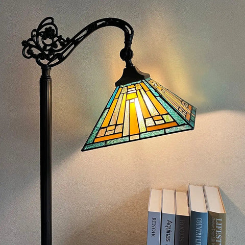 Tiffany Style Reading Floor Lamp With Stained Glass Shade Gooseneck Tall Standing Lamp For Living Room Bedroom And Home Office Lighting