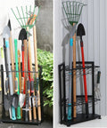 Heavy Duty Garden Tool Organizer Rack For Garage Corner Storage Free Standing No Mount With 31 Tool Grids And 8 Removable Hooks Holds Shovels Rakes Mops Brooms Scissors And Shears For Indoor And Outdoor Use No Fuss with tools