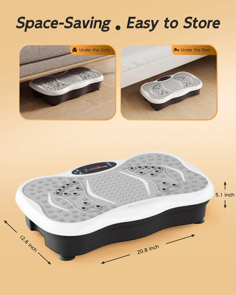 Space-saving Vibration Plate Exercise Machine With 200 Speeds For Lymphatic Drainage, fits under sofa or bed, in light gray.