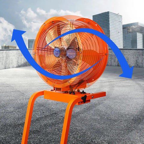Heavy Duty 24 Inch Industrial Post Fan Built Tough Metal Frame with oscillating head for cooling in factories.