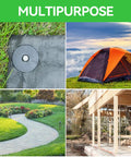8 Inch Heavy Duty Galvanized Landscape Stakes Kit with Gasket Caps securing weed barrier fabric, tent, and garden pathway