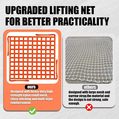 Comparison of lifting nets, highlighting Heavy Duty Cargo Lifting Net 4.92x4.92 Ft Hoist 1100 Lbs Nylon Sling with superior design