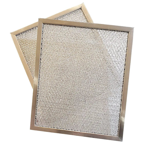Two Aluminum Hood Vent Filter Replacement 10.5 By 8.75 Inch stacked, made in North America USA.
