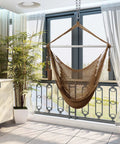 Caribbean Style Rope Hammock Chair With 40 Inch Steel Spreader Bar And Anti Slip Rings Soft Spun Cotton Rope For Indoor Outdoor Relaxation Tan