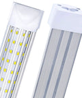 Close-up of LED tubes from Two Pack 2Ft LED T8 Integrated Shop Light Fixture With 3500 Lm 6500K Daylight White Big Bright, 30W U Shape 300 Degree Beam.