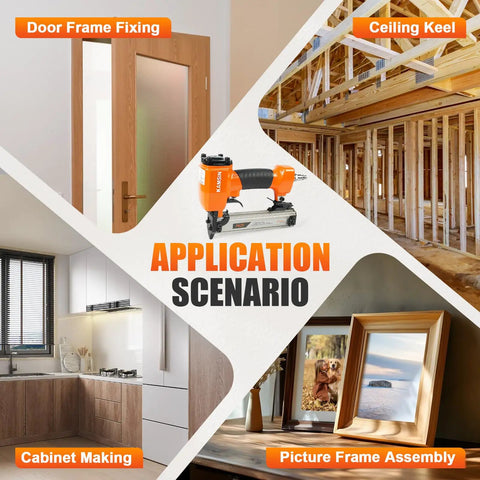 Light As A Feather 23 Gauge Pneumatic Pin Nailer For Cramped Spots With 10000 1 2 Inch Pins for door frame fixing, cabinet making, and picture frame assembly.
