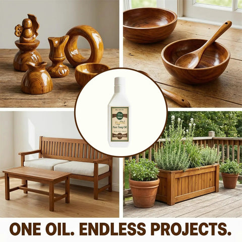 100 Percent Pure Tung Oil 12 Oz Natural Wood Finish For Furniture And Crafts Non Toxic Fast Drying Clear Sealant For Hardwood And Diy Projects Straight Fire Grade in use with finished wood items.
