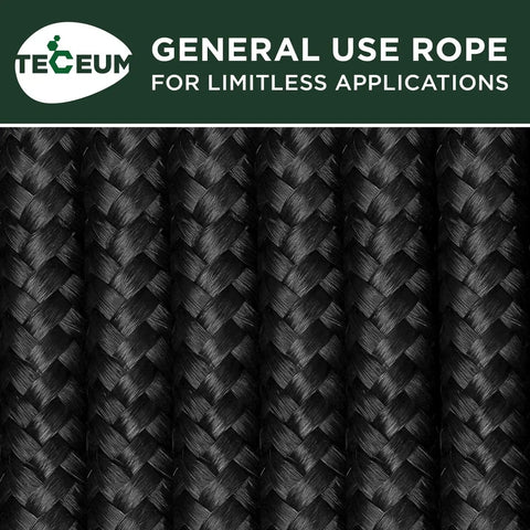 Close-up of Rugged All Purpose Rope One Quarter Inch And Three Eighths Inch Diamond Braided Polypropylene for camping and crafting.