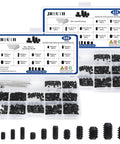 1000 Piece Set Screw Assortment Kit With Metric And SAE Internal Hex Drive Cup Point Grub Screws in box with organizer compartments.