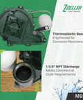 1/2 HP Cast Iron Sump Pump With LED Power Plug High Flow Vortex Impeller Stainless Steel Hardware, thermoplastic base.