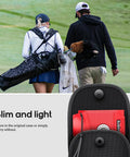 Silicone Case For Bushnell Tour V6 Rangefinder Red shown with golfers; compact storage in protective case for on-course use.