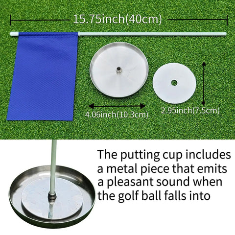 Metal Putting Cup With Flag For Golf Training Hole, Durable Steel Cup Kit for Indoor Outdoor Practice, includes flat bottom and mirror