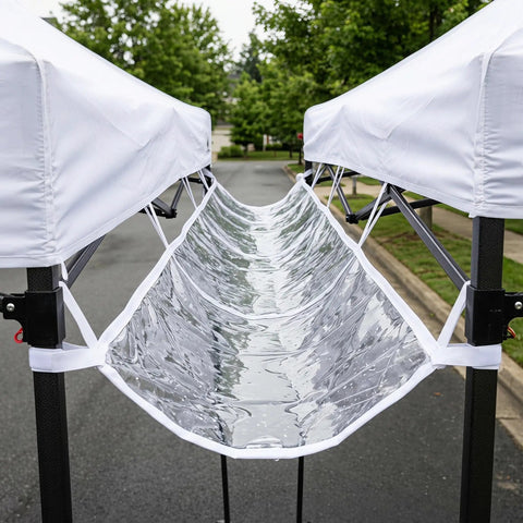 Leakproof Tent Rain Gutter System For Canopy, Heavy Duty Pop Up Gutter 14.44ft attached between tents on pavement