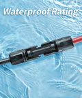 10AWG Solar Extension Cable With Dual Connectors Adapter Kit shown in water to highlight waterproof rating.