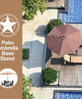 Weighted Patio Umbrella Base 23lbs Heavy Duty Outdoor Umbrella Stand Built To Last For Lawn Yard Deck Poolside Sturdy HDPE And Concrete Base For Stable Umbrella Support with brown canopy