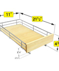 Smooth Operator Slide Out Cabinet Organizer Pull Out Drawer With Polished Chrome Finish And Laminated Wood, dimensions shown.