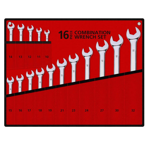 Pro Grade Extra Long Metric Wrench Set, 16 Piece Chrome Vanadium, V Groove Design For Beefy Leverage, Sizes 10 to 32 mm