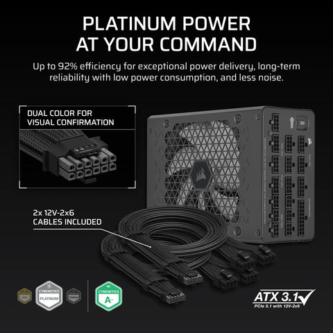 Beefy Fully Modular 1500W Power Supply With Ultra Quiet Operation, ATX 3.1 Certified, PCIe 5.1 Ready, Cybenetics Platinum Efficiency