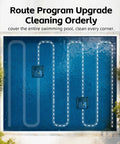 Cordless Pool Cleaner Robot With Smart Navigation And Self Parking shown cleaning an inground pool using mapped path