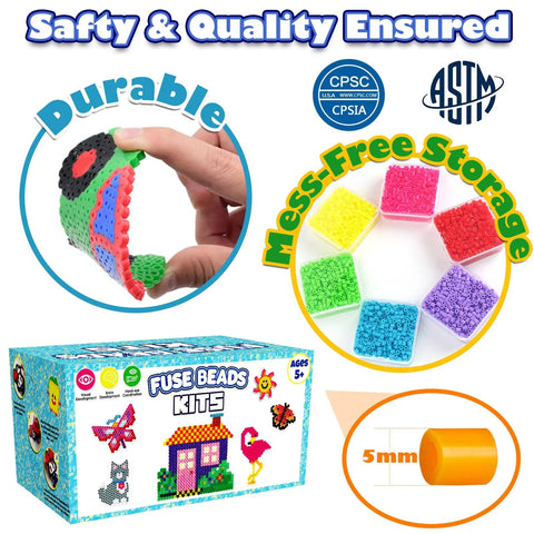 Fuse Beads Kit 31000 5mm With 48 Colors All In One Craft Set packaging showing bead samples and storage options