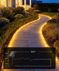 Two Pack 66 Ft Solar Fairy Lights With 200 LEDs In Warm White Outdoor Waterproof String Lights along garden path