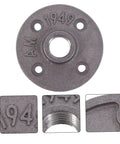Four Piece Malleable Iron Floor Flange Fittings For Furniture Shelving Decor Industrial Style Clothing Racks Table Legs And Home Design Projects Ideal For DIY Builds And Creative Furnishings, showing top view with close-up of details