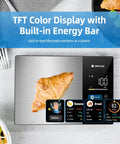 Smart Digital Kitchen Scale With 23 Nutrients Tracking For Weight Loss, App Sync For Auto Logging, Apple Health And Fitbit, Premium Stainless Steel, shown with food and display.