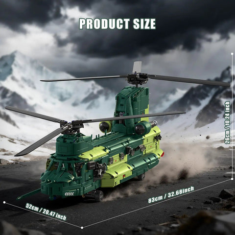Remote Control Military Helicopter Building Blocks Set With Realistic Tandem Rotor Design RC Aircraft Model Kit in mountain scene