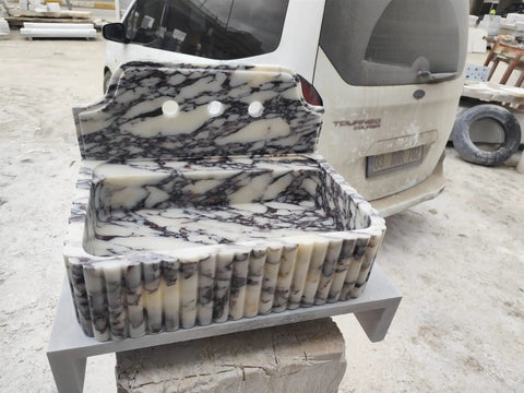 Straight Up Premium Calacatta Viola Marble Wall Mount Bathroom Sink on display, 30x20x15 cm, showcasing unique vein patterns.