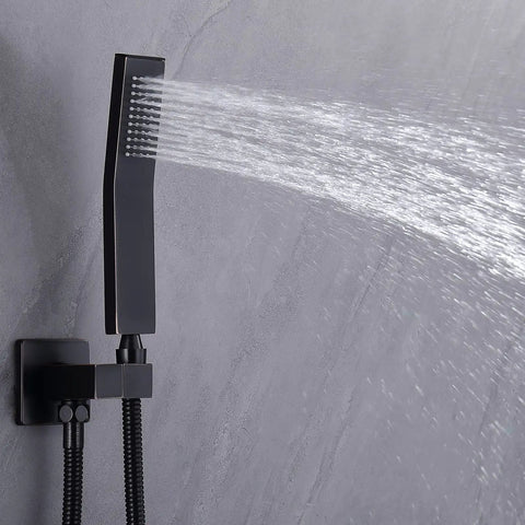 Wall Mounted Shower System With 12 Inch Rainfall Head And Handheld Combo, Rough-In Valve Body And Trim Kit Included, Oil Rubbed Bronze Finish