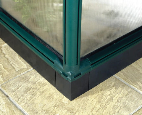 EcoGrow 6 Foot By 10 Foot Base Kit for Greenhouse with Easy Snap Push Fit Assembly and UV Protected Resin Frame at corner view