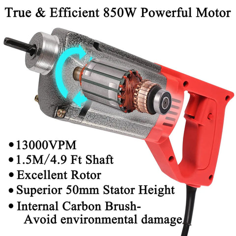 Beast Mode Ready Electric Concrete Vibrator 0.85 HP 850W Motor 13000 VPM Handheld Pencil Style For Construction And Patching Portable Lightweight Vibrator With Lock On Button For Extended Use