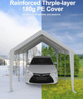 Replacement Top Cover For 10x20 Carport Canopy, Heavy Duty 180G PE Tarp, shown with white car in seasonal split view