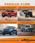 Universal Parallel Four Link Kit With Panhard Bar For Trucks Classic Cars Rat Rods And Hot Rods Rear Suspension Links For Street Ready Frame Rails Clearance Silver Gray, installed on lifted trucks