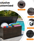 Boss Grade 170 Gallon Outdoor Deck Box Crafted From Durable Wicker Rattan With Smooth Roll Wheels for easy access to storage.