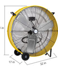 Beast 13000 CFM High Velocity Drum Fan With 2 Speed Heavy Duty Industrial Shop Air Circulator, 30 Inch Yellow.