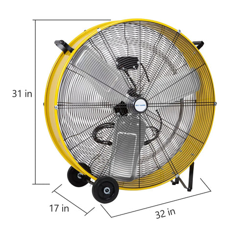 Beast 13000 CFM High Velocity Drum Fan With 2 Speed Heavy Duty Industrial Shop Air Circulator, 30 Inch Yellow.