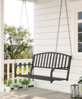 Two Person Front Porch Swing Bench For Outdoor Chill Sessions, Heavy Duty Steel Swing Chair With Solid Chains, Black Finish