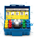 Top Shelf Dpd Pool And Spa Water Test Kit With Nine Core Parameters For Quick Chlorine Bromine Ph Testing Plus Nifty Storage Bin, open kit showing colorful reagents.