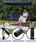 Woman reading on Three Seat Outdoor Porch Swing Glider With Adjustable Canopy Convertible Patio Bed in a garden